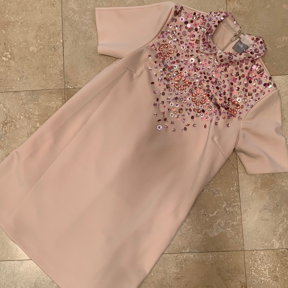 ASOS pink beaded shirt dress